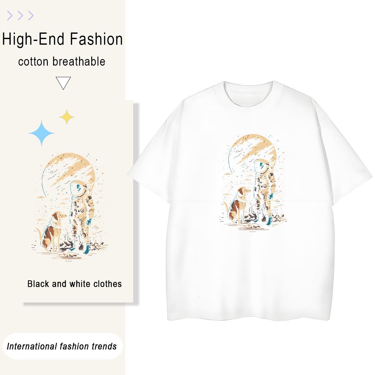 Free Shipping Unisex Tshirts 100% Cotton 230g planet Street Wear Woman T Shirts Breathable Cartoon Floral Printing Tees Shirts