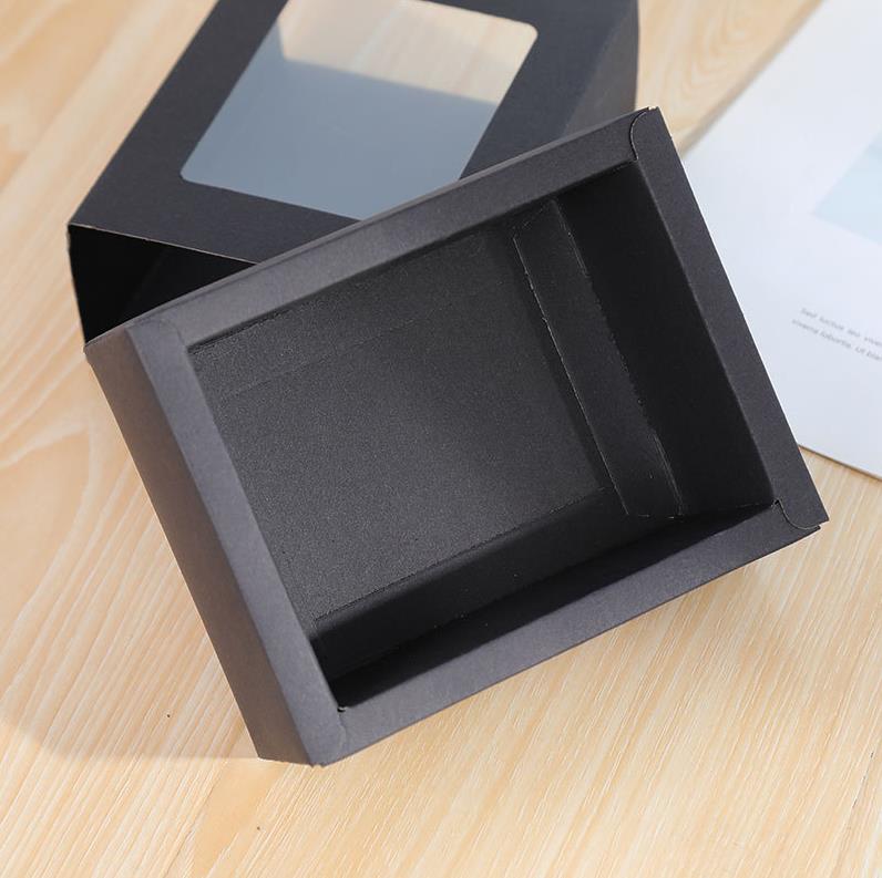 100Pcs Black Cardboard Boxes Drawer Slide Packaging Box With PVC Clear Window DIY Gift Box Wholesale ni49
