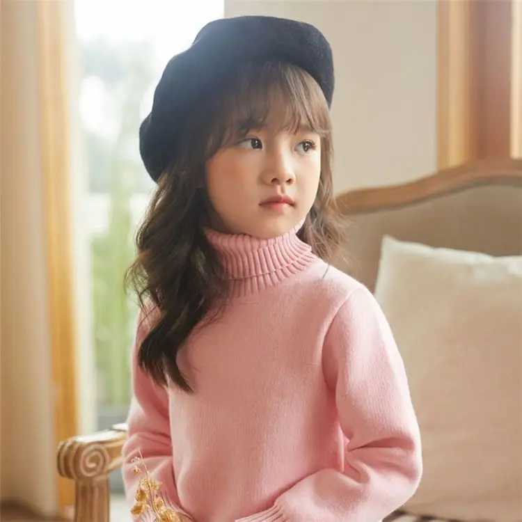 Sweater New Baby Girls Autumn and Winter High Collar Zipper Childrens Single Layer Lining Ultra Thick UnderwearW240824