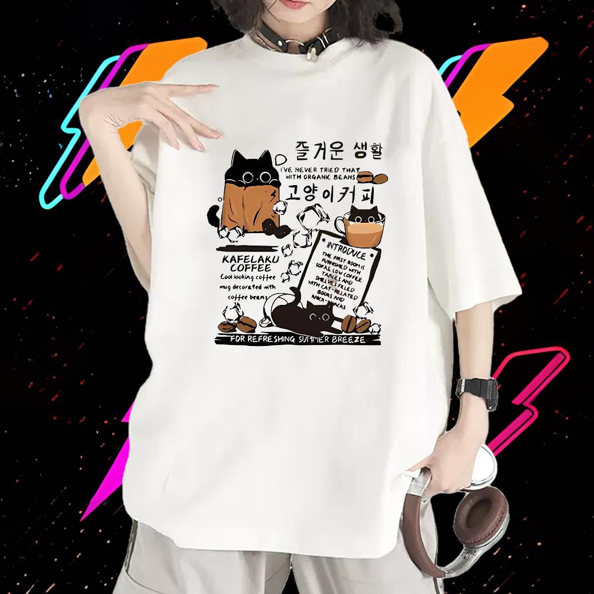 Unisex Tshirt for Man Woman 230g Pure Cotton cat Daily Outfit T Shirt For Woman Breathable Crew Neck Skull Clothings