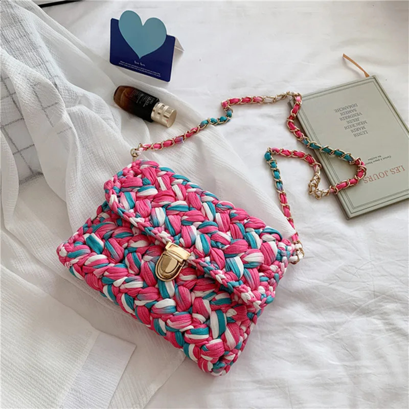 Fashion Bags for Women Hand Woven Bag Strip Thread Hook Knitted Womens Casual Shoulder Bag Crossbody Bag Clutch Bag 240826