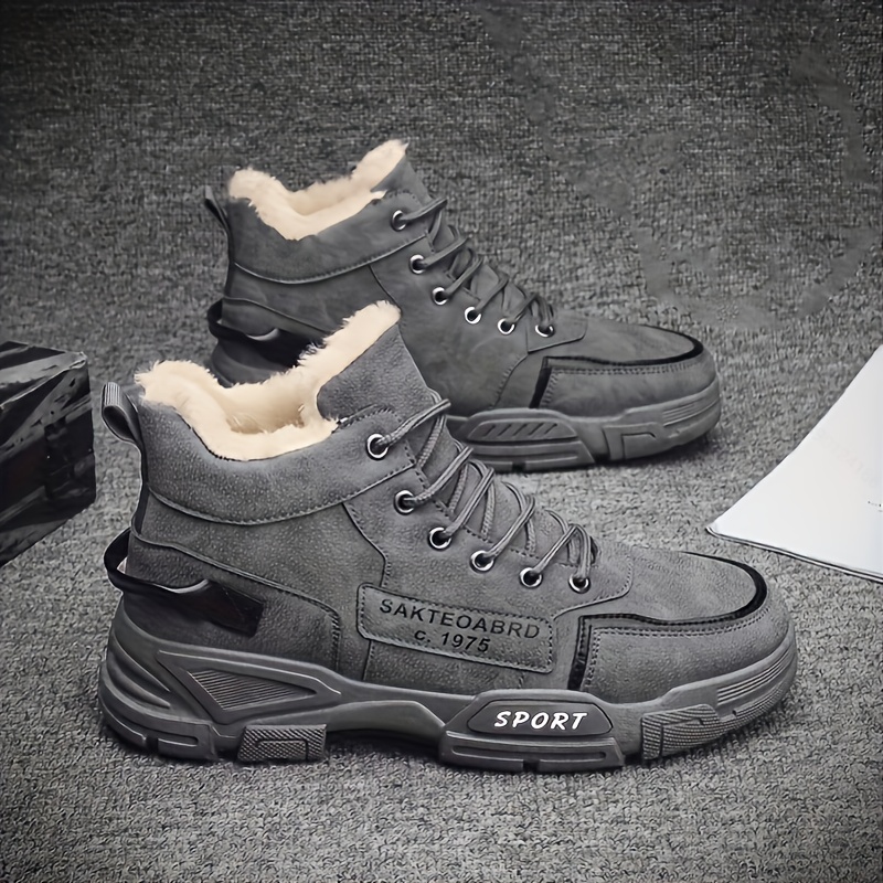 Winter Warmth Mens High Top Snow Boots - Plush Lined, Non-Slip, Comfy Lace-Up Shoes for Outdoor Activities - PU Upper, Cotton Inner, PVC Sole, Alphabe