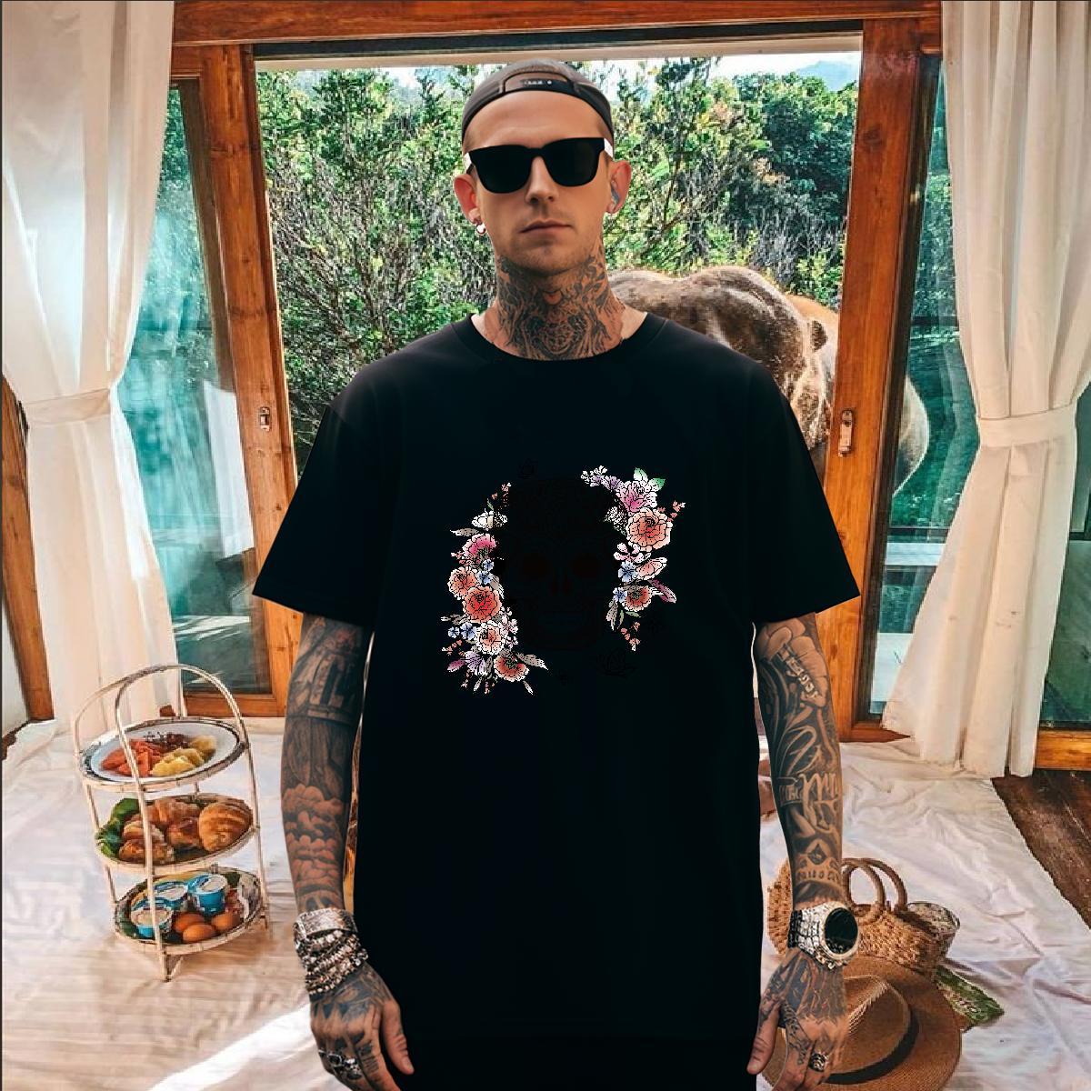 Brand T-Shirts for Men 230g Cotton skull Daily Outfit Graphic O Neck Short Sleeves Men Tops Tees Stylist Polos