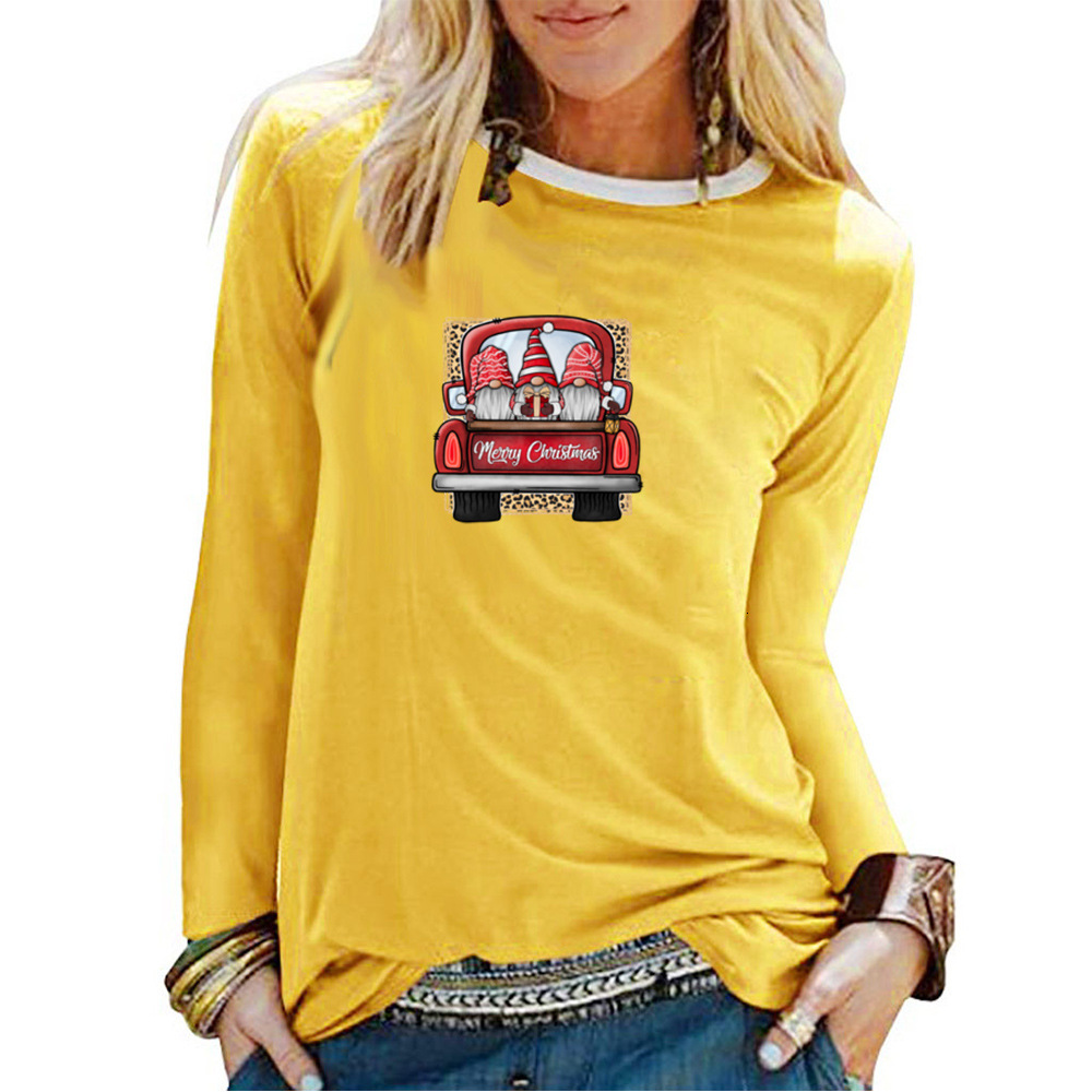 New white border long sleeved Santa Claus car printed autumn solid color top dongdumaoyi