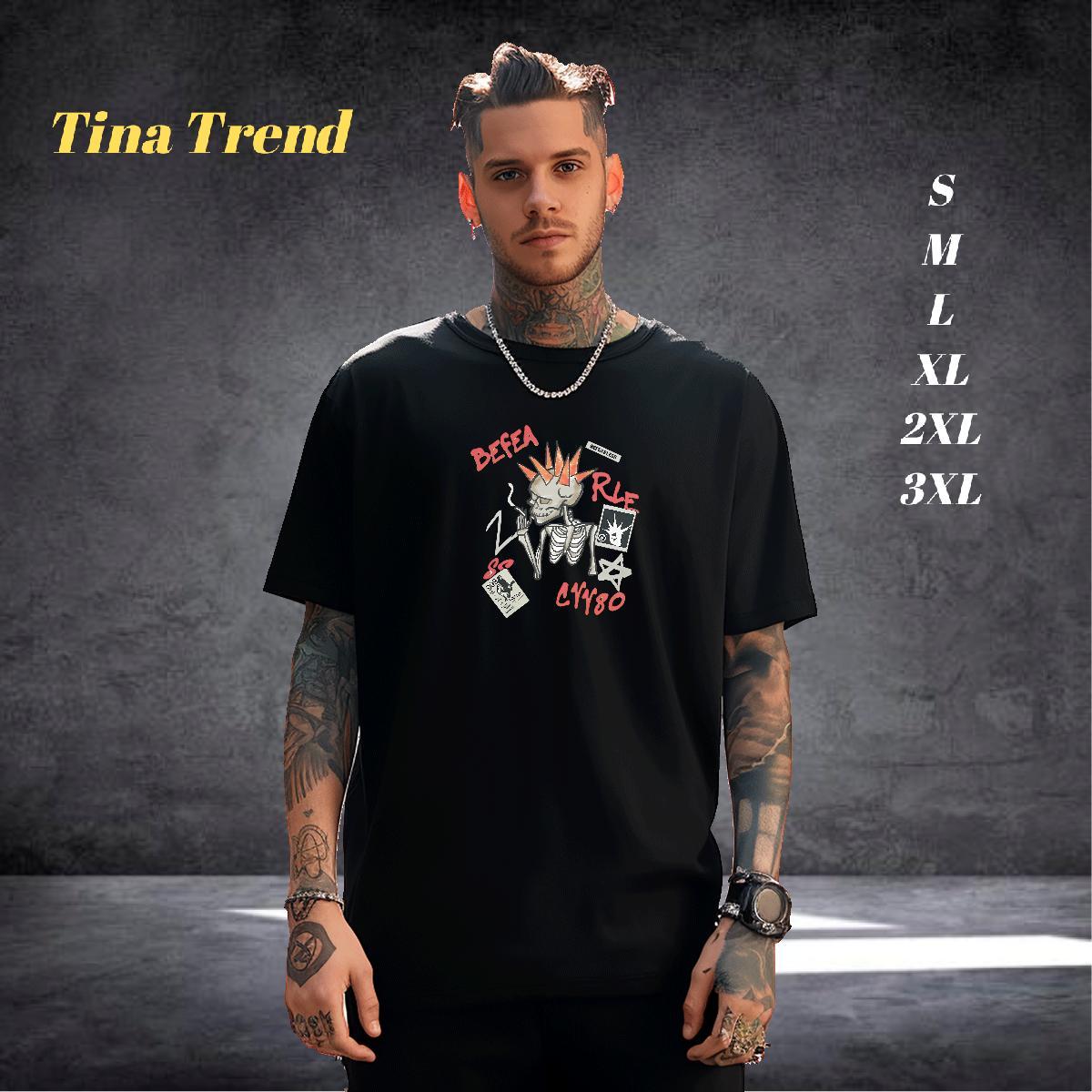 Wholesale T Shirt For Man 230g Pure Cotton skull High Street Hip Hop Graphic Crew Neck Men Tops Tees DIY Wear
