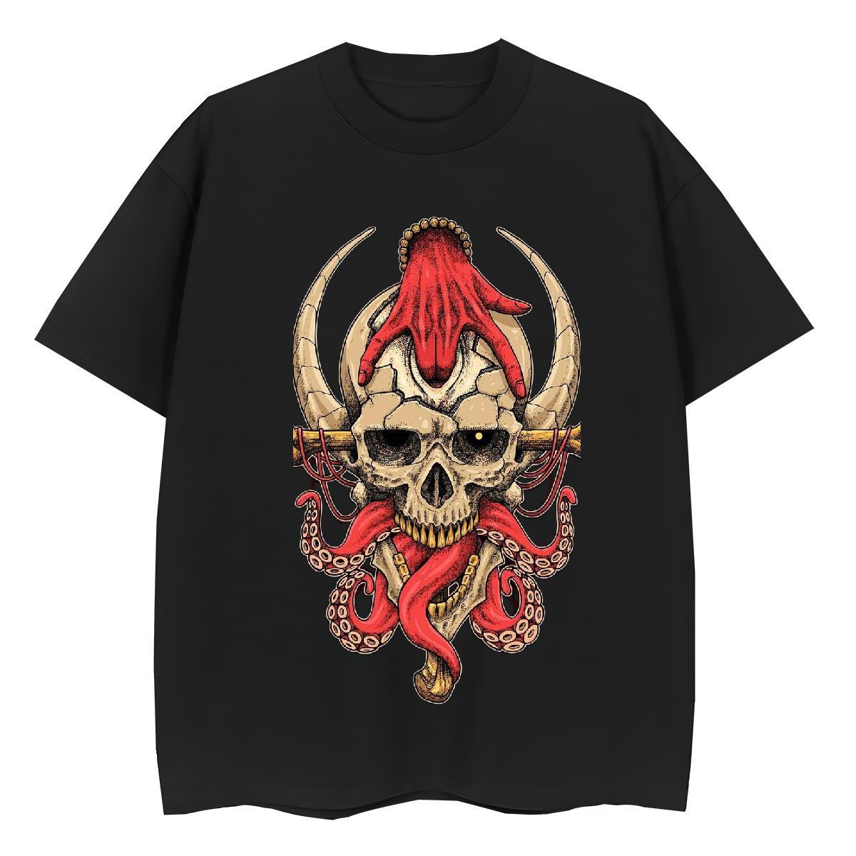 Unisex T shirt 230g 100% Cotton skull Street Wear Custom Anime O-Neck Short Sleeve Tshirt for Man Woman 2024 New Polos