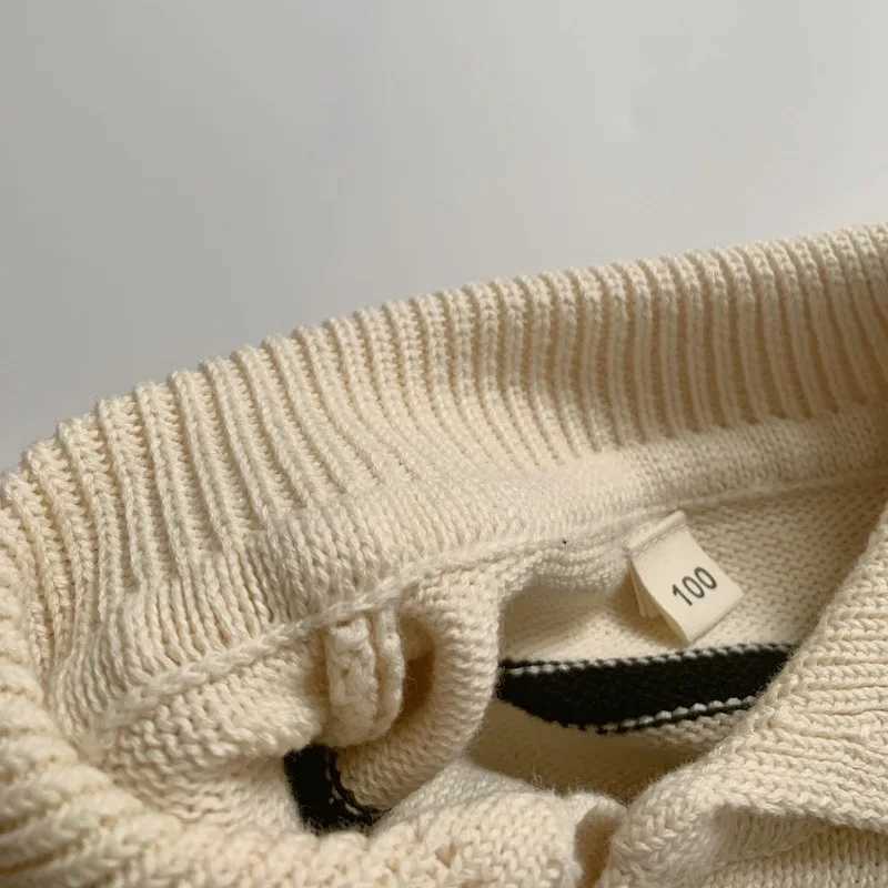 Childrens striped sweater spring and autumn turtle neck pullover sweater boys and girls sunny cotton sweater winter baby clothingW240824