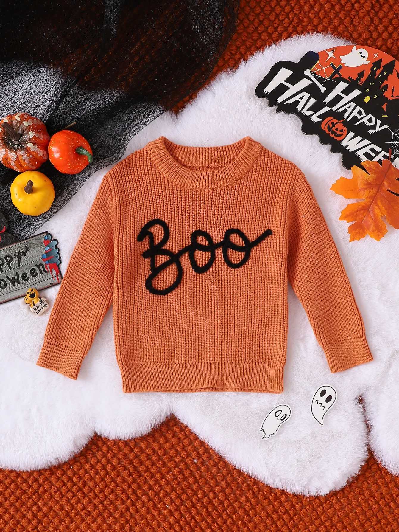 Autumn and winter baby clothing Halloween newborn letter Boo embroidery cartoon ghost pumpkin baby long sleeved sweaterW240824