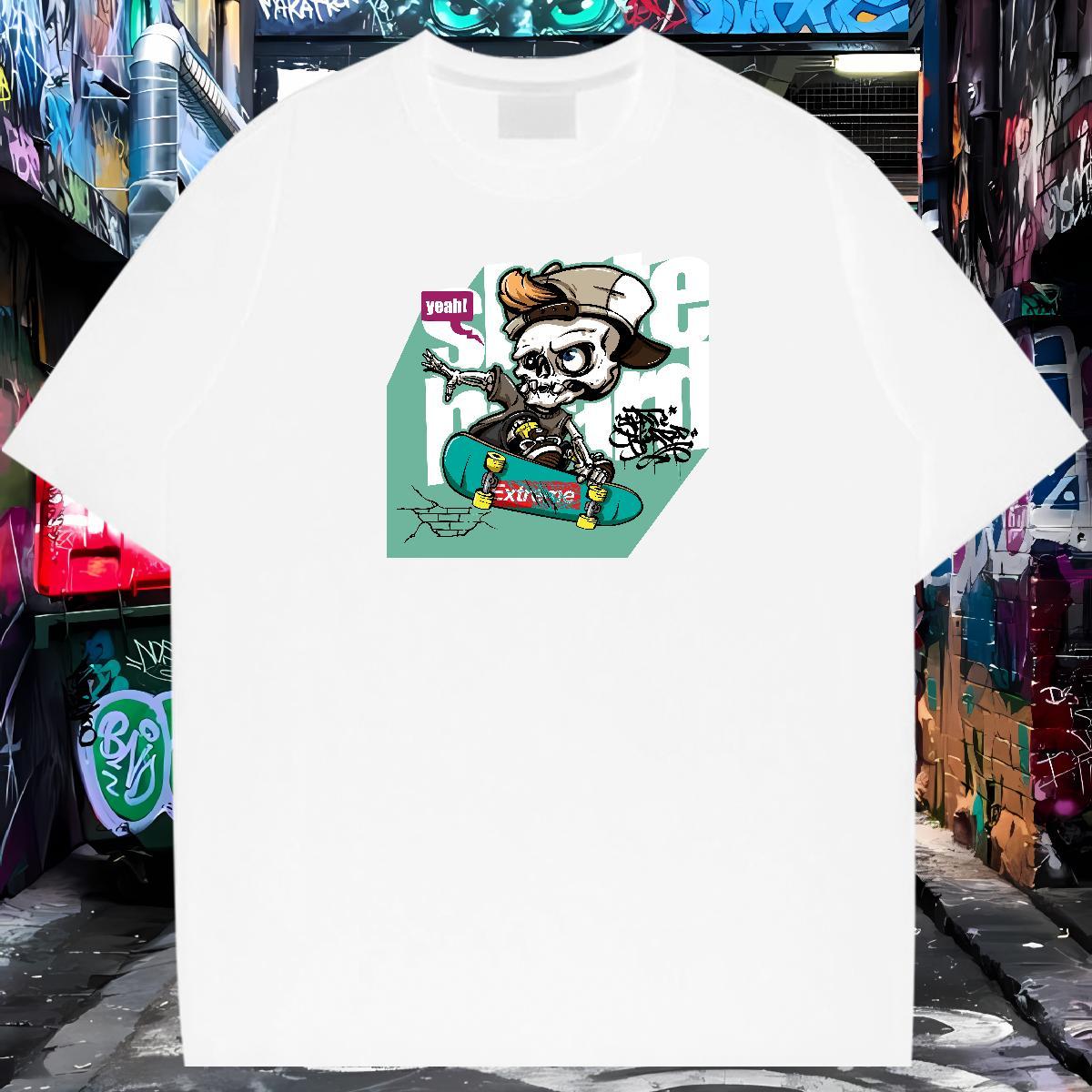 Popular Man T Shirts 230g 100% Cotton skull Spring Summer Floral Print Crew Neck Breathable Men Tops Tees DIY Customized Clothings
