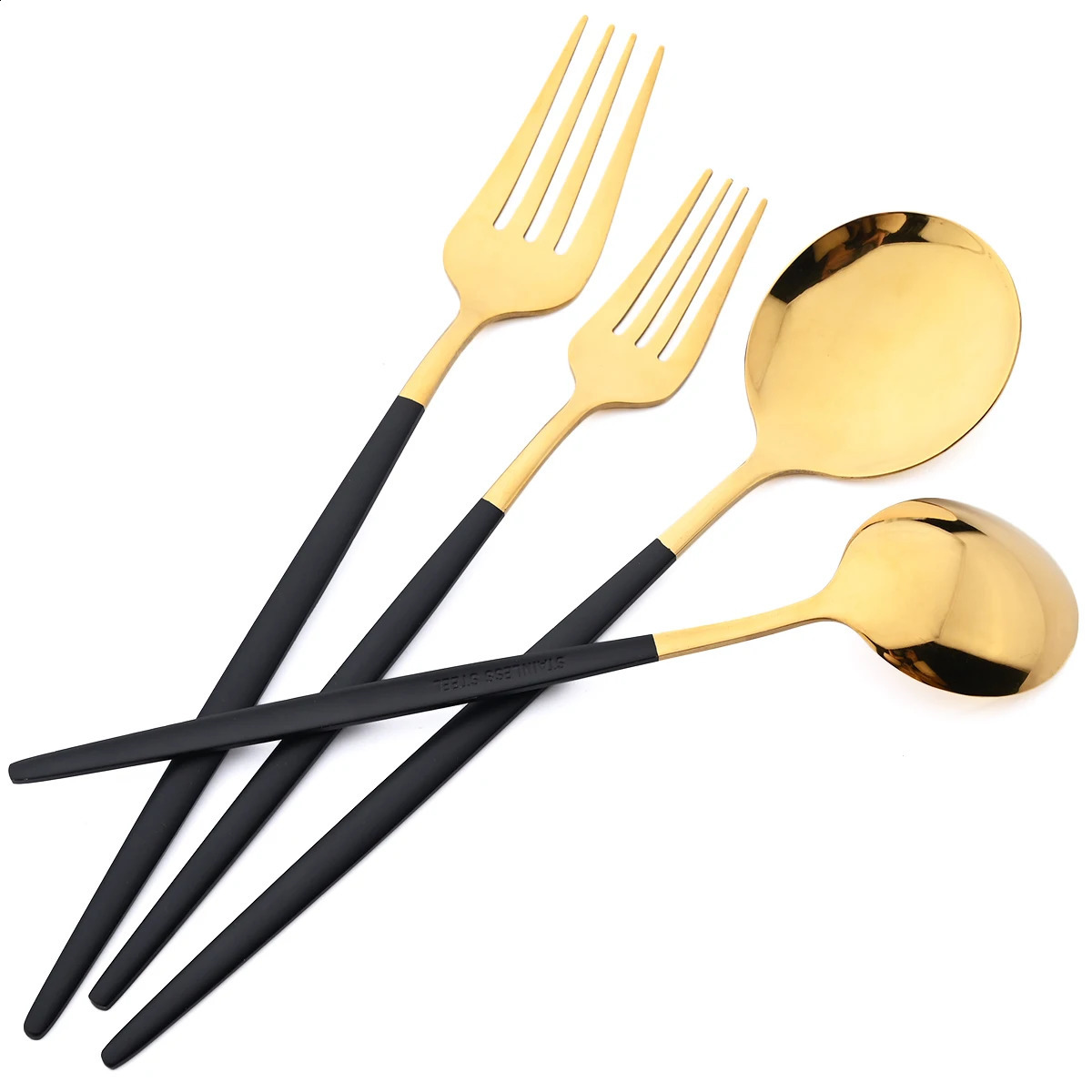 36 pieces of black gold cutlery set including knives dessert forks coffee spoons tableware stainless steel and party 240827