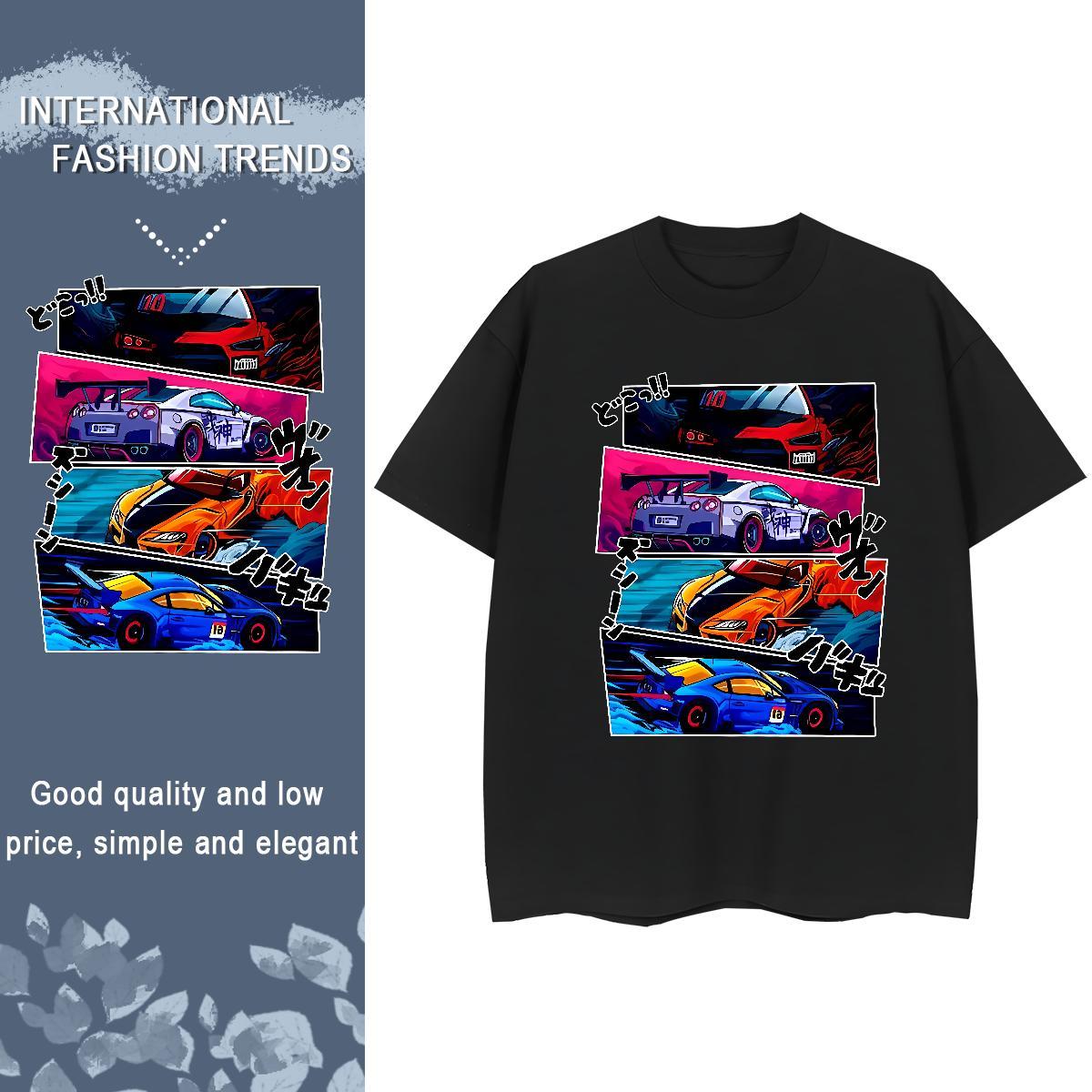 Free Shipping Men T Shirts 230g 100% Cotton car High Street Hip Hop DIY Breathable Short Sleeve Men Tops Tees Factory Direct Clothings