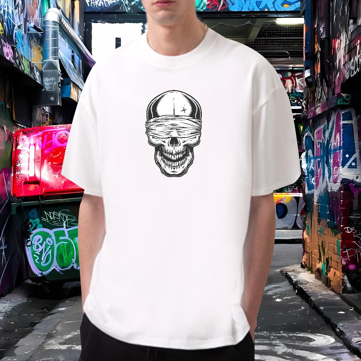 Wholesale T Shirts Men 230g Pure Cotton skull Hip Hop Floral Print O Neck Short Sleeves Tshirts Designer Fashion Top Tees