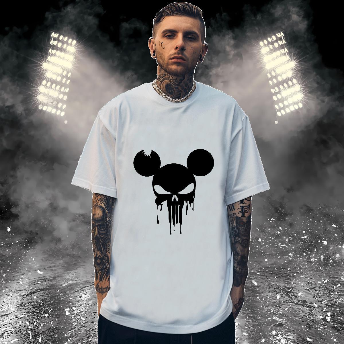 Popular T Shirt For Man 230g 100% Cotton skull Daily Outfit DIY Round Neck Short Sleeve Tshirts Classic Tops Shirt