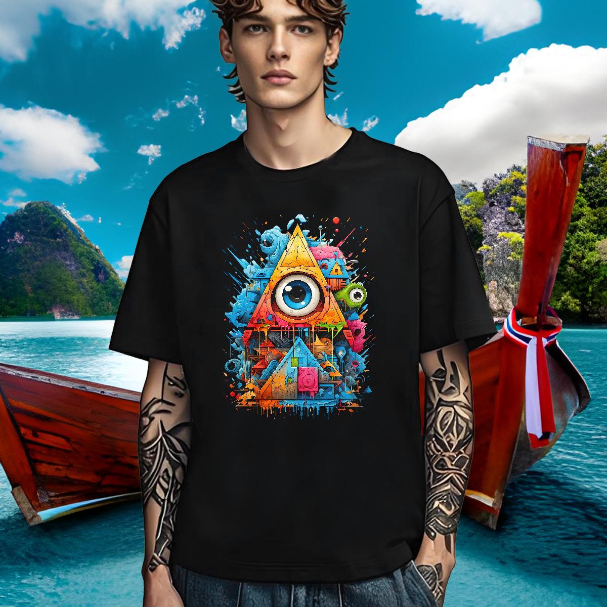 Cool T-Shirts for Men 230g Cotton eye of the devil Street Wear Anime Print Round Neck Short Sleeve Tshirt for Man Woman Wholesale Tops Tees