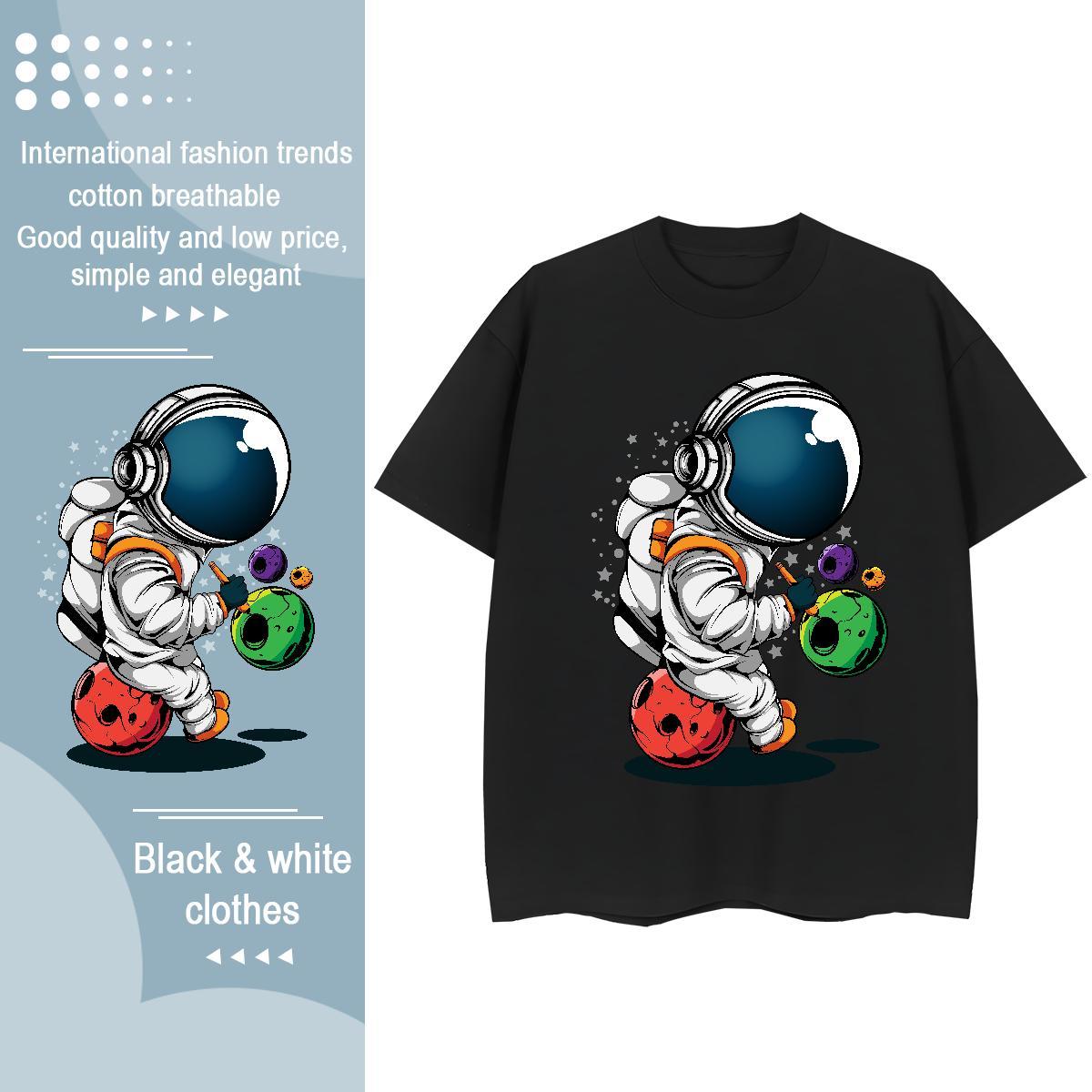 Soft Women Tshirts 230g Cotton cosmonaut Sport Woman T Shirts Breathable Crew Neck Cartoon Print Tee Shirt
