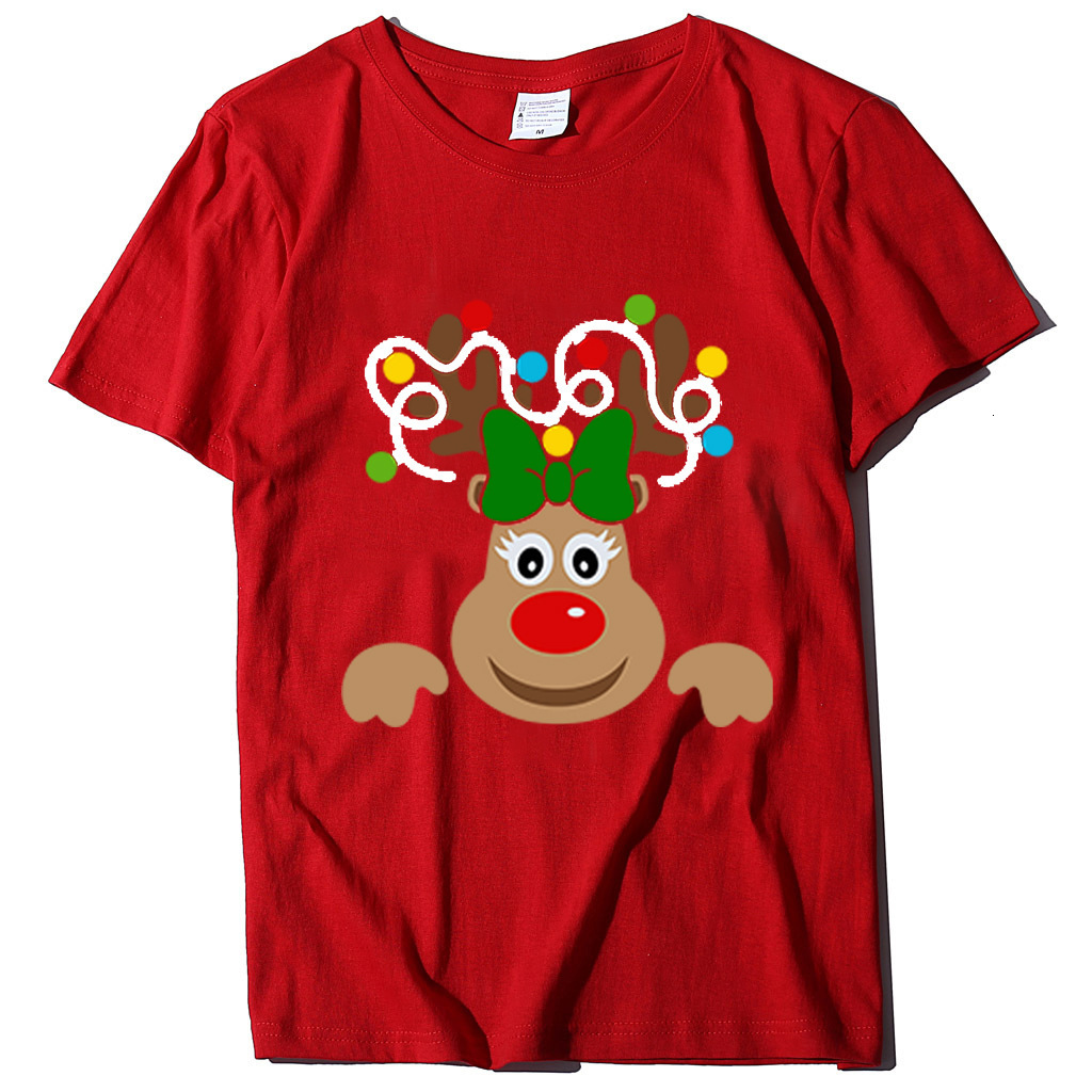 Autumn round neck fashion Christmas deer cartoon women's short sleeved shirt dongdumaoyi