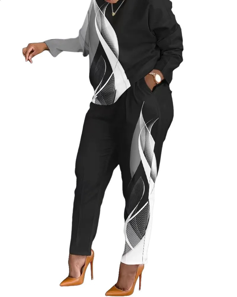 Autumn Casual Printed 2 Piece Outfit Women Fashion Sport Two Piece Set Long Sleeve T Shirt Tops Pants Suit Women Tracksuit Sets 240826