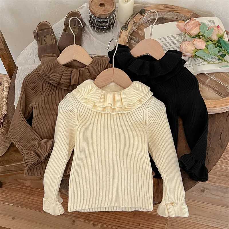 Korean Winter Baby Boomer Generation Pure Cotton Knitted Ruffle Collar for Preschool Girls Sweater Bottom Childrens UnderwearW240824