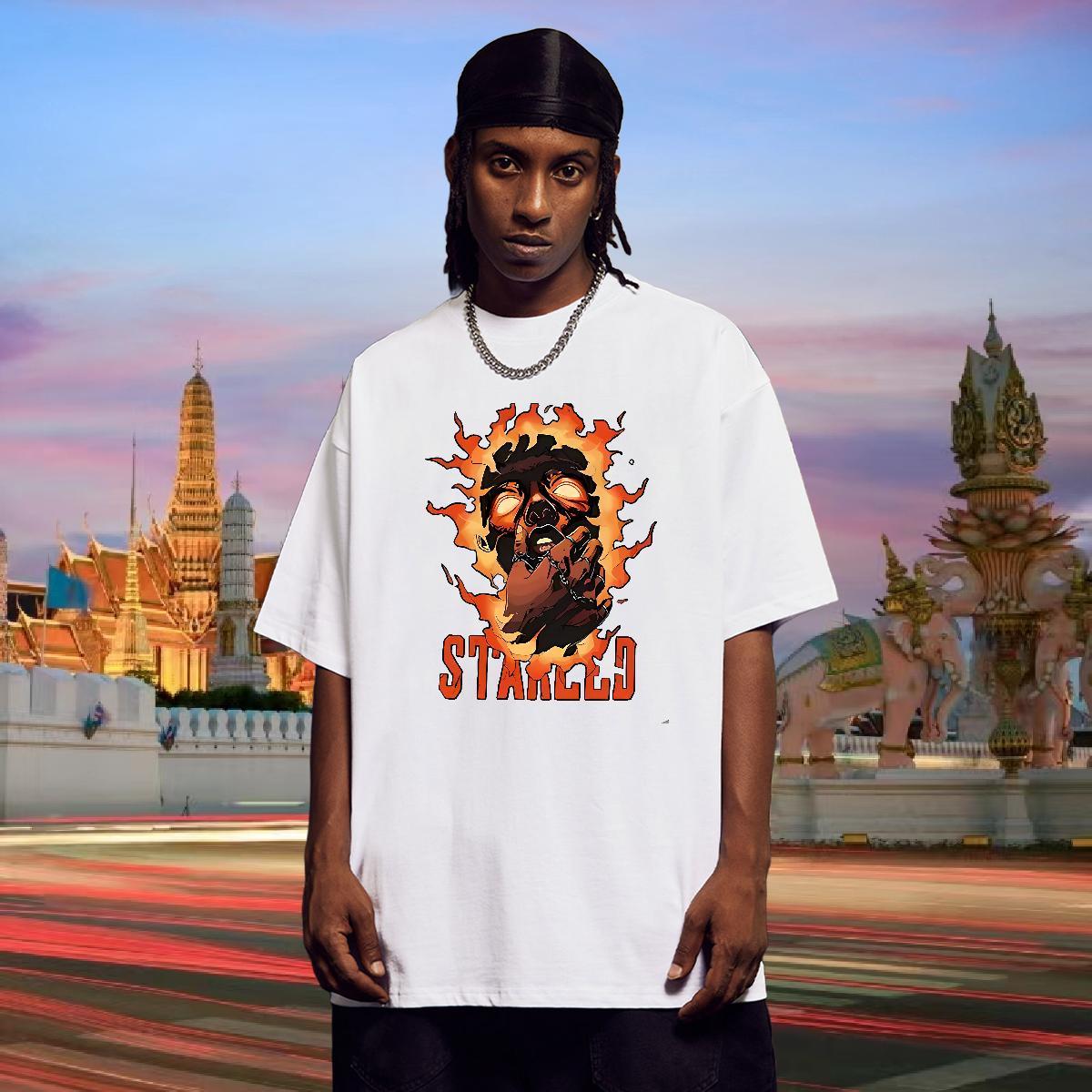 Designer T-Shirts 230g Cotton skull High Street Hip Hop Customized O Neck Short Sleeves Couples T Shirts Fashion Design Tops Tees