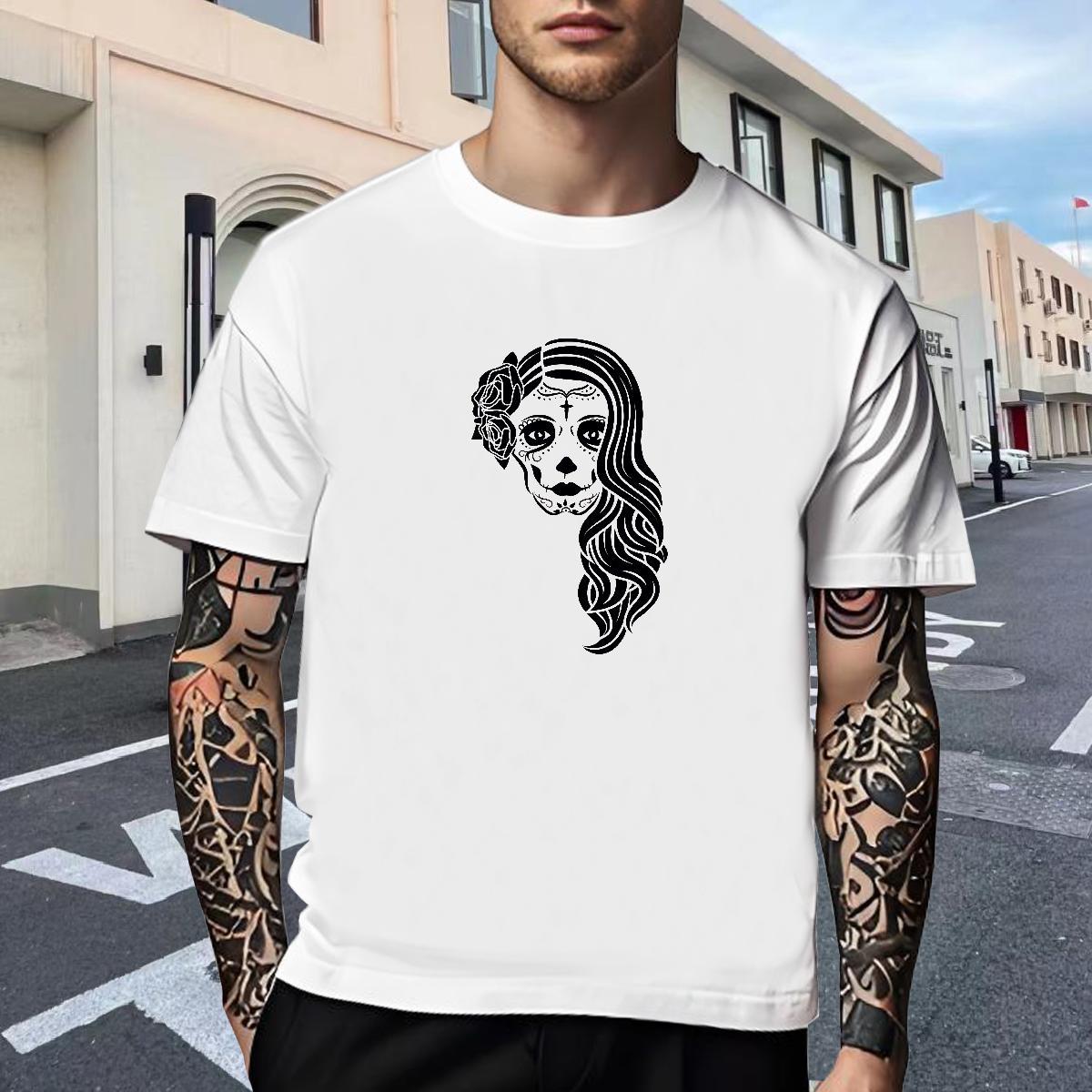 Classic T-Shirts 230g Pure Cotton skull High Street Hip Hop Skull Short Sleeve O-Neck Men Tees Classic Casual Clothings