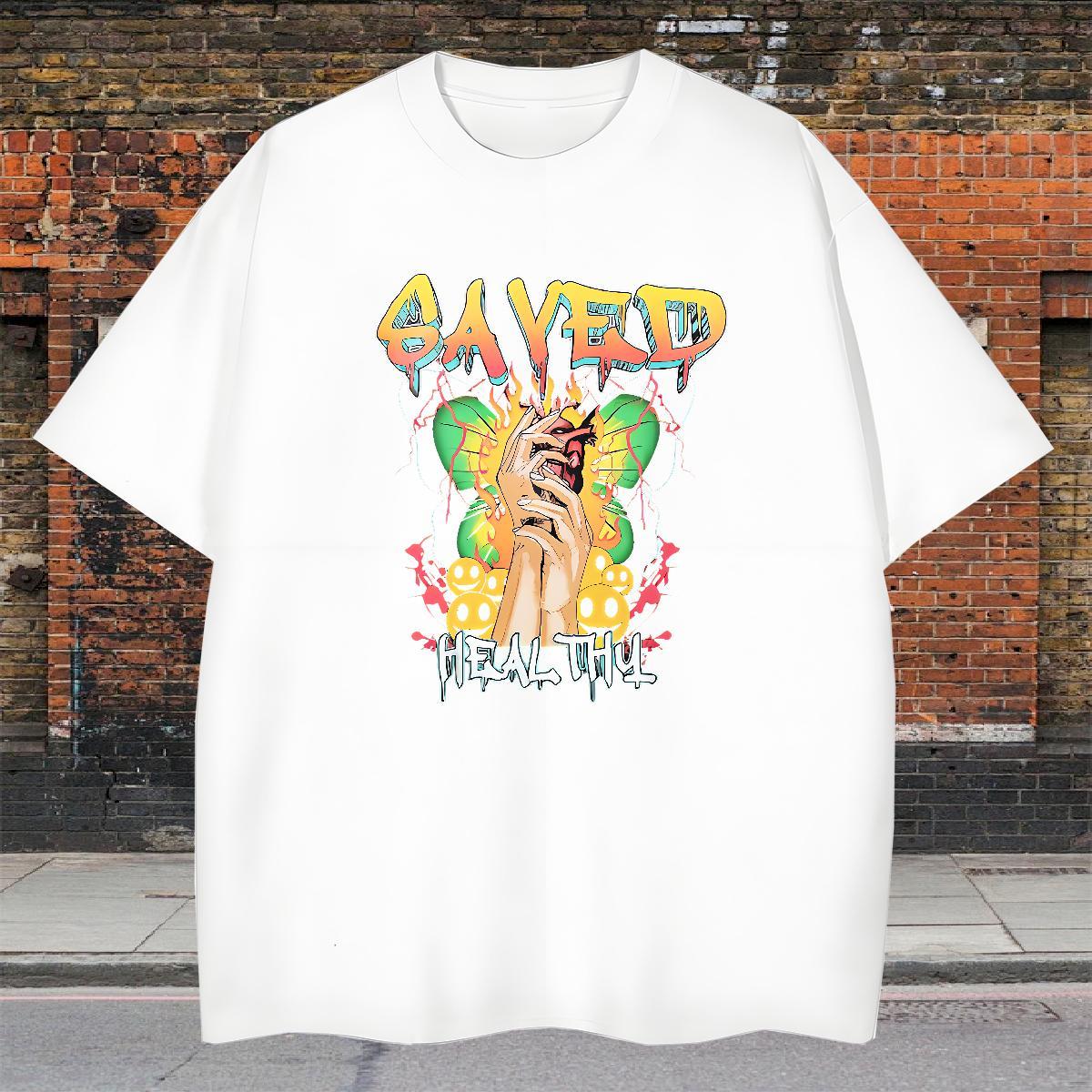 Popular T Shirt For Man 230g 100% Cotton skull High Street Hip Hop Custom Print Oversized O Neck Short Sleeves Mens Tshirts New Tees Shirts