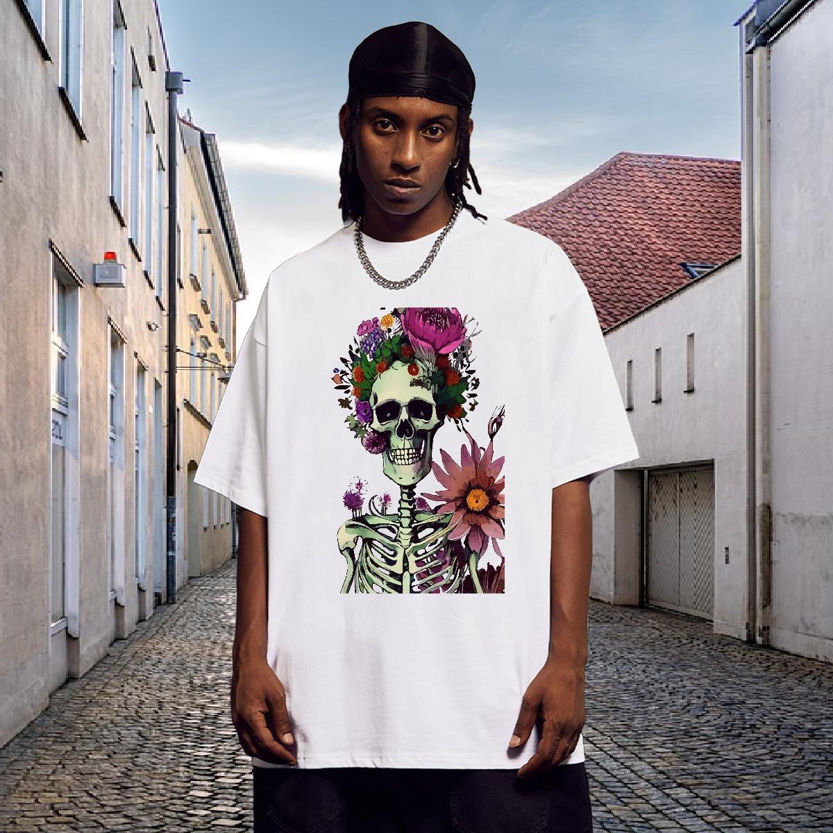 Loose T shirt 230g Cotton skull Anime Printing Street Customized Print Crew Neck Breathable Men Clothes T-Shirt 2024 New Tops