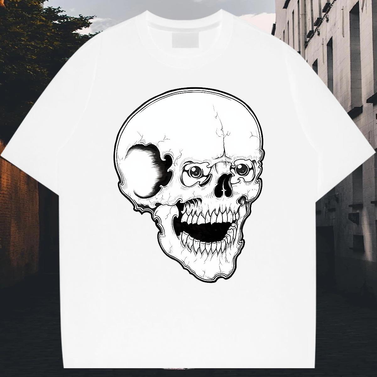 Classic T Shirts Men 230g Pure Cotton skull Casual Daily Wear Customized Round Neck Short Sleeve Mens Tshirts Designer Fashion Tees Shirts