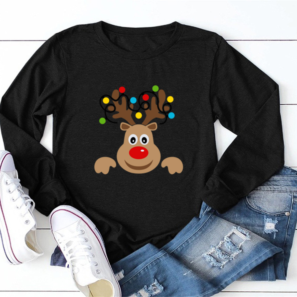 Autumn new couple outfit with reindeer cartoon print round neck casual long sleeved shirt dongdumaoyi