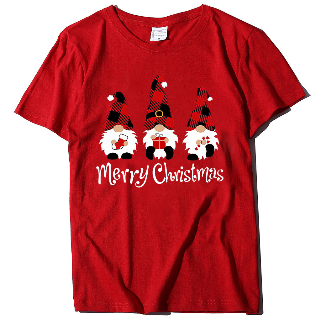 Christmas T-shirt, dwarf figure printed short sleeved women's top, loose fit dongdumaoyi