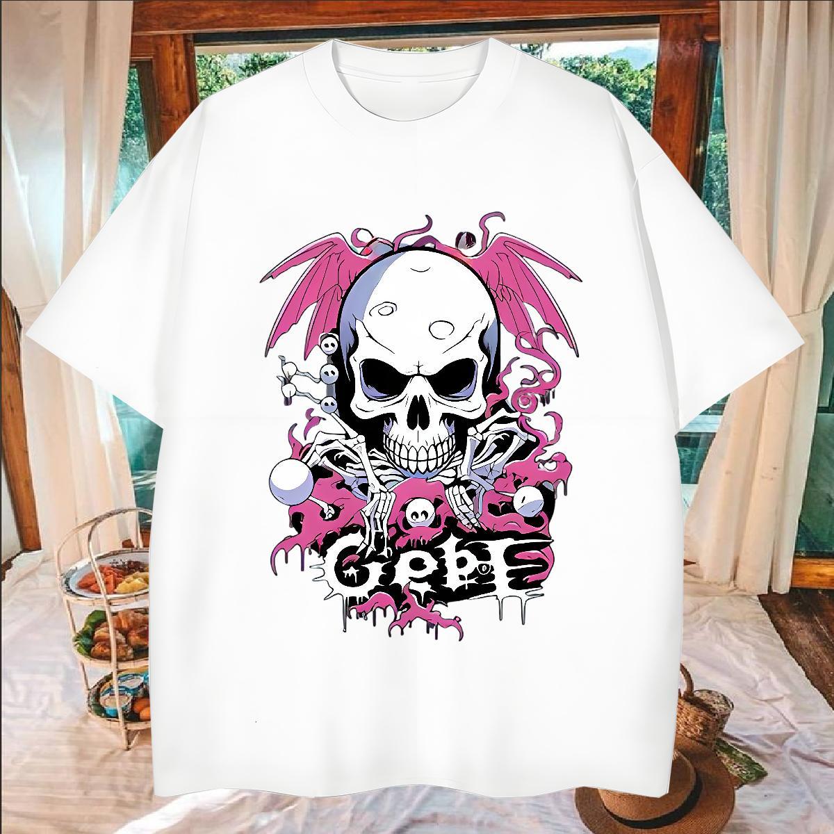 Cool Mens T Shirts 230g Pure Cotton skull Outdoor Anime Breathable Men Clothes T-Shirt Fashion New Tee Shirt