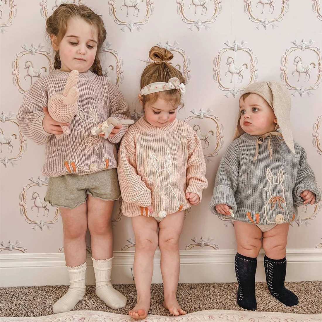 Childrens rabbit sweater ultra-fine cotton rabbit sweater zipper jumping cute childrens clothingW240824