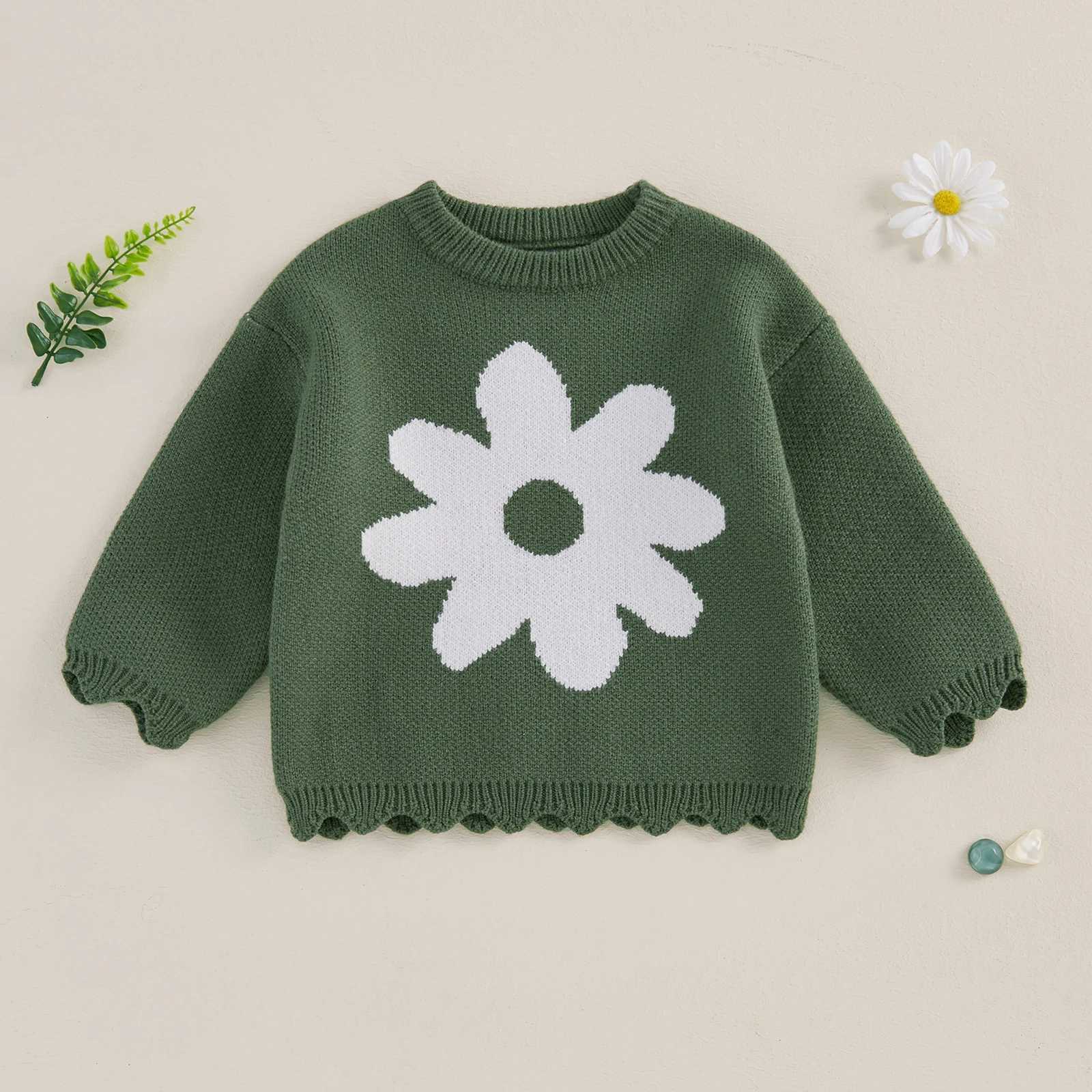 FOCUSNORM 0-4Y Cute Childrens Girl Sweater Flower Embroidery Long Sleeve Crew Collar Pulling Flower Warm Winter Knitted ClothingW240824