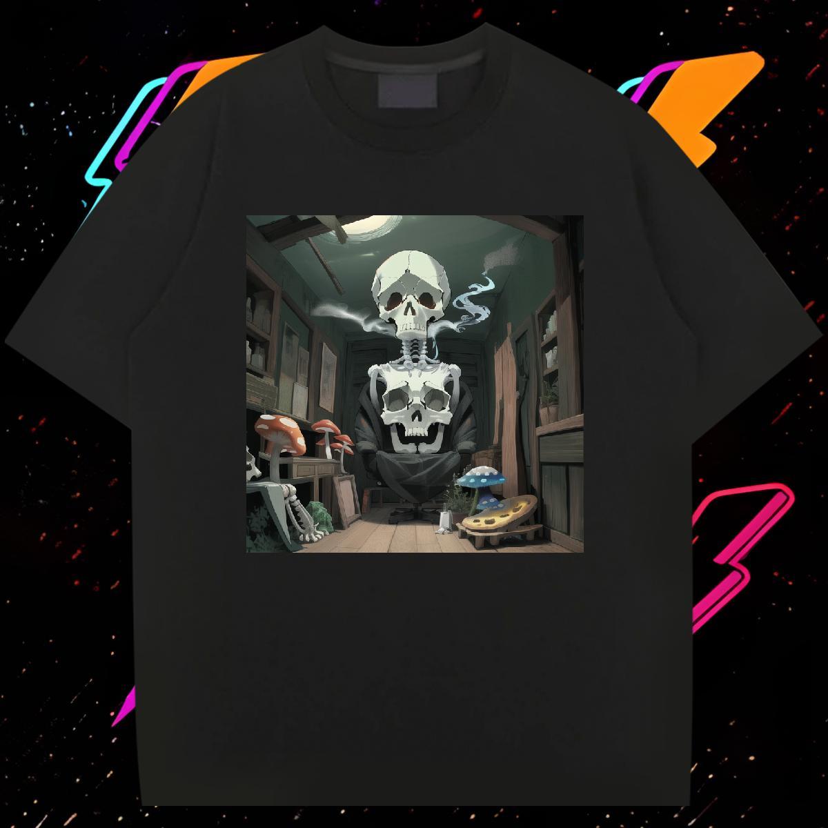 Soft T shirt 100% Cotton 230g skull Hip Hop Street Black White Breathable Crew Neck Men Tees 2024 Tee Shirt