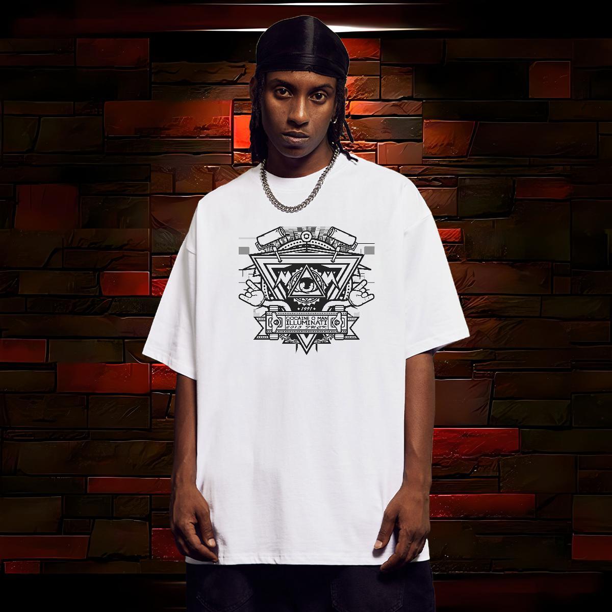 Loose T shirt 230g Cotton eye of the devil Street Casual Asian Size O-Neck Short Sleeve Mens Tshirts Casual New Clothes