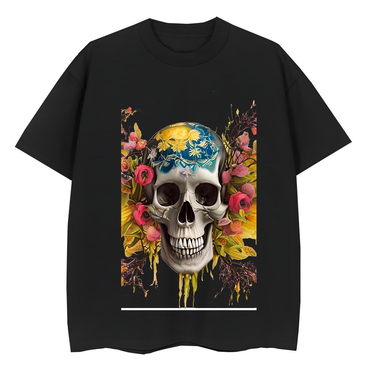 High Quality T Shirts Men 230g Cotton skull Summer Casual Black White Breathable Crew Neck Men Tops Tees New Designer Clothings