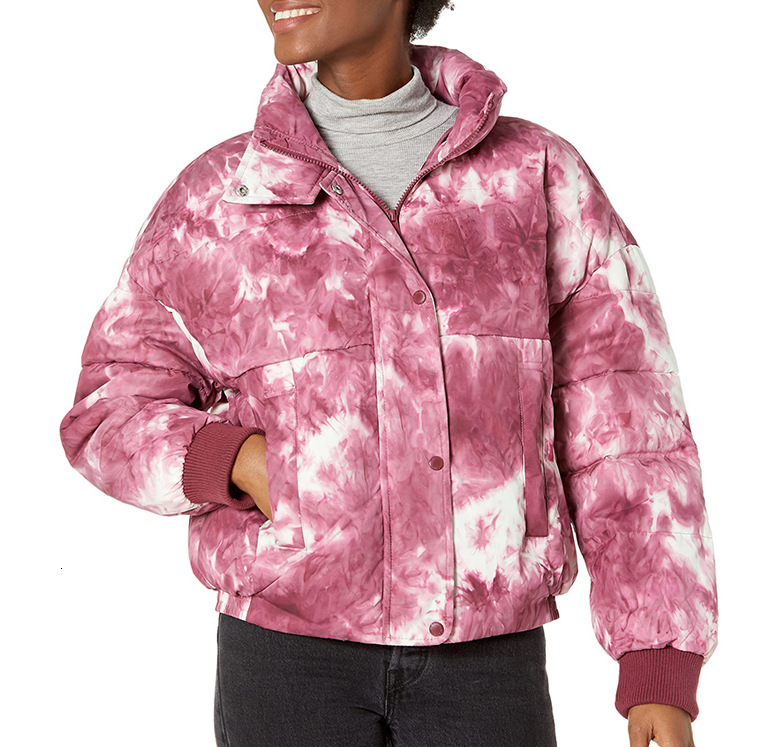 Autumn and Winter Zipper Tie Dye Waterproof Winter Pilot Short Down Cotton Jacket for Women
