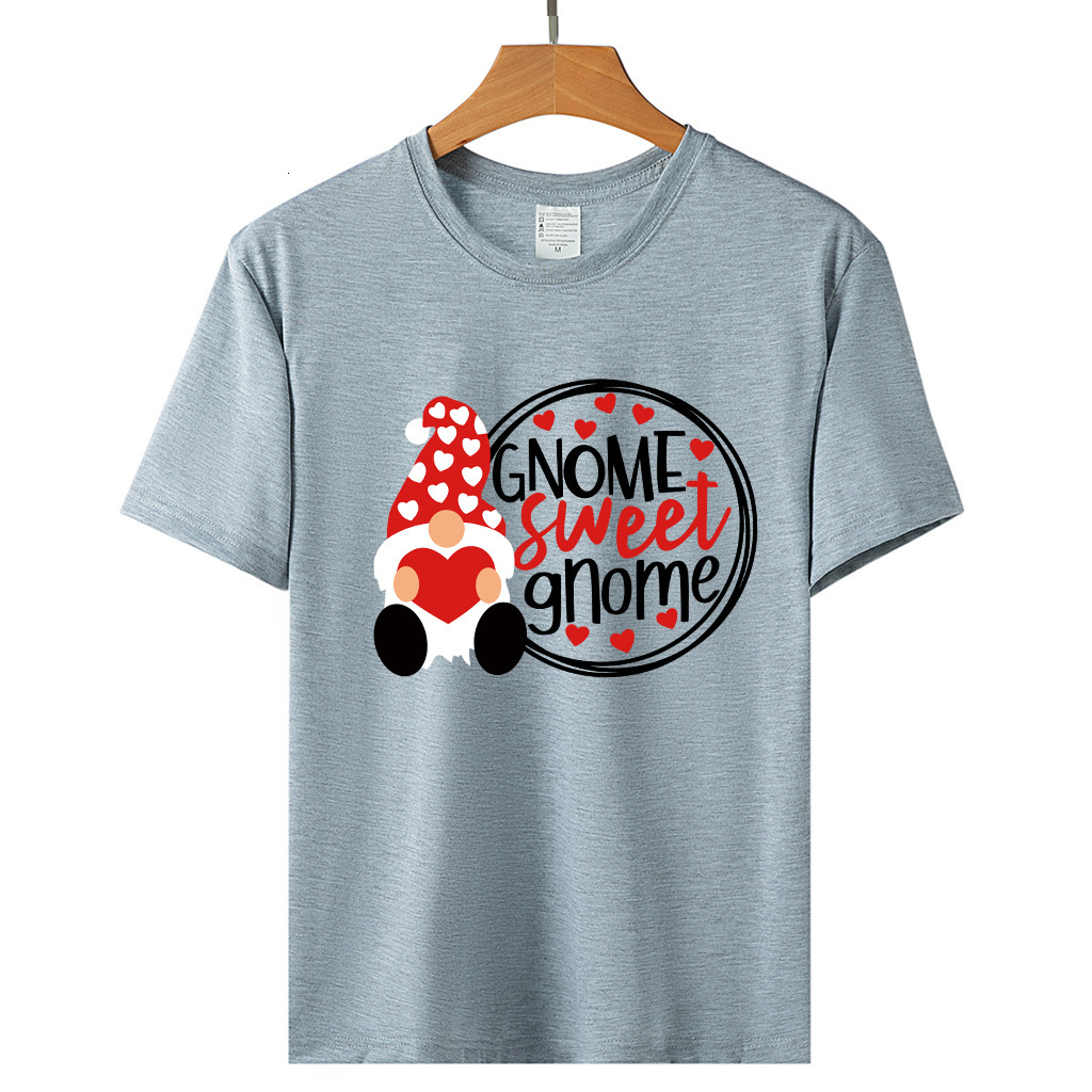 Valentine's Day SWEET GNOME Pattern Printed Loose Headset Short Sleeve Women's T-shirt dongdumaoyi