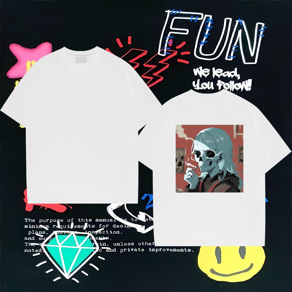 Brand T Shirt For Man 230g Cotton skull Street Casual Black Oversized Short Sleeve Soft Men Clothes T-Shirt Classic Casual Tshirts