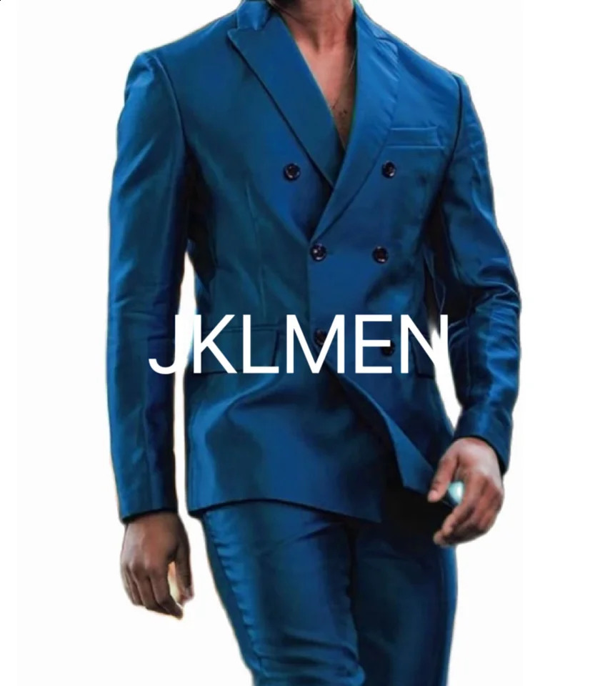 Latest n Shiny Jacket Pants Double Chest Collar Mens Set Terno Masculino Evening Dress Groom Wedding Ball Party 240824