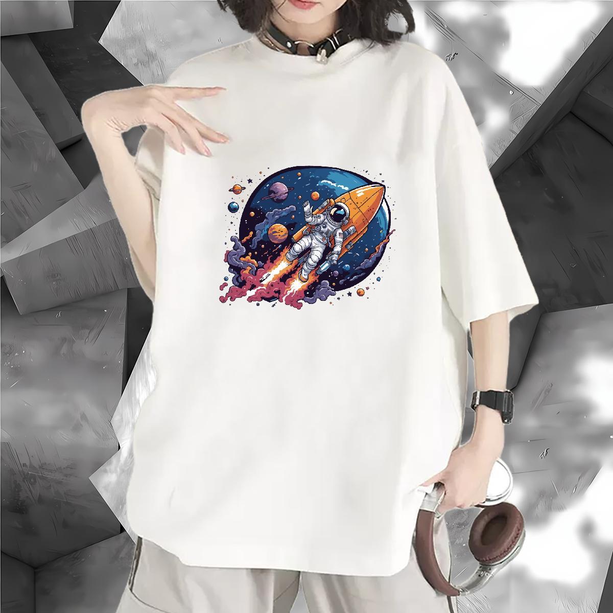Loose Women Tshirts 230g 100% Cotton universe Sports Casual T-Shirts for Women Breathable Crew Neck Plus Size Custom Tees Shirts