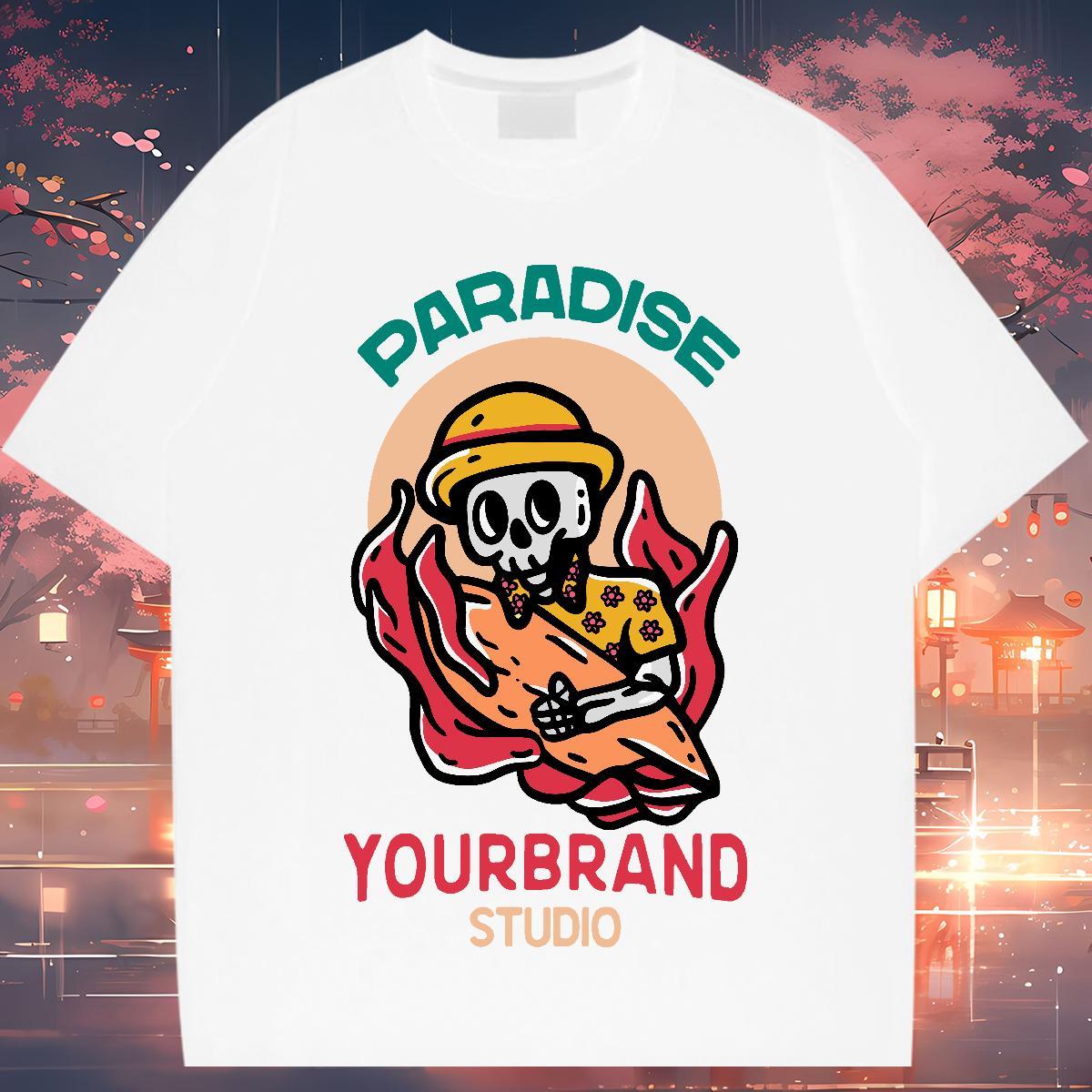 Loose T-Shirts 100% Cotton 230g skull Daily Wear Anime Print Breathable Tshirts New Tees Shirts