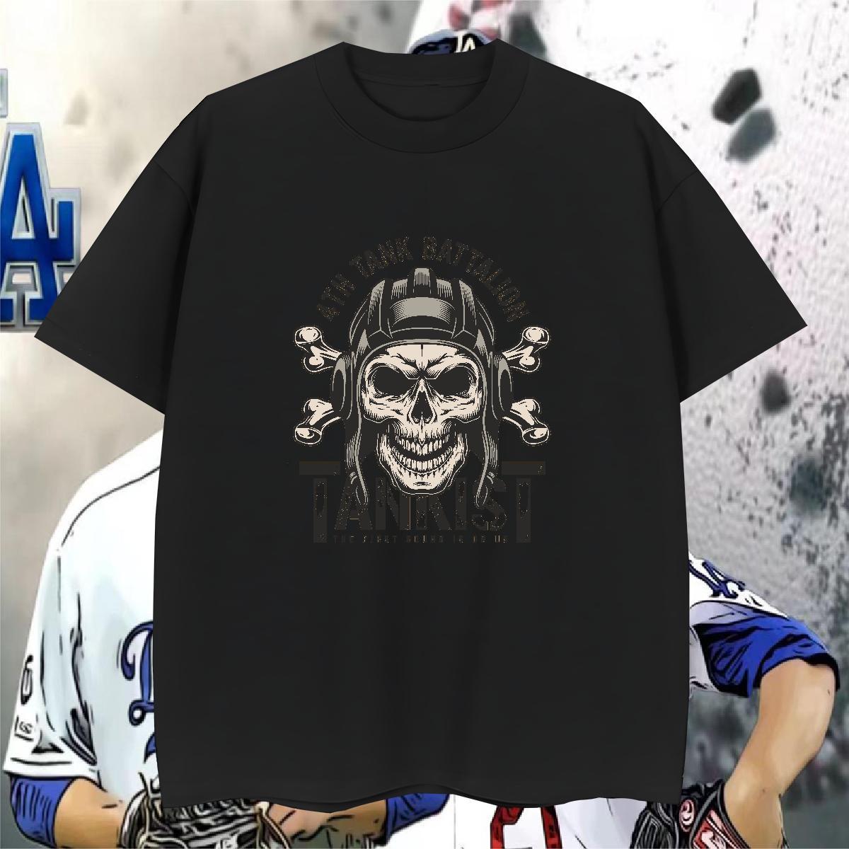 Loose T Shirt For Man 230g Pure Cotton skull Street Custom Cartoon Breathable Soft Men Tees Free Shipping Tops Shirt