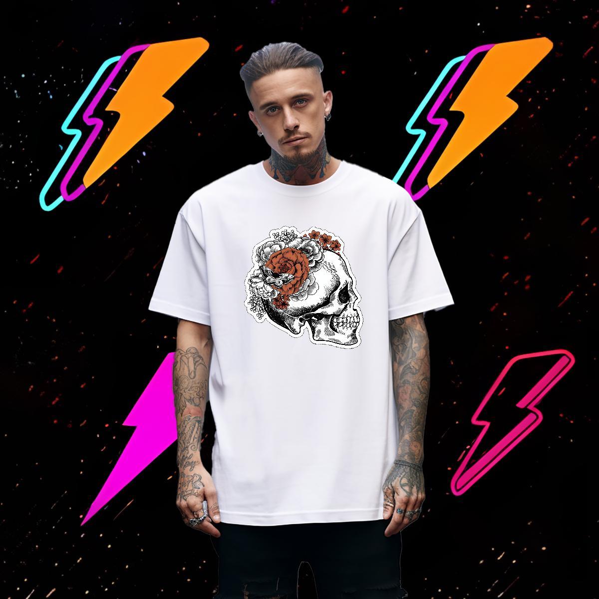 Loose Fit T Shirts Men 230g 100% Cotton flower Spring Summer Cartoon Print O Neck Short Sleeves Men Tshirts Fashion Designer Tee Shirt