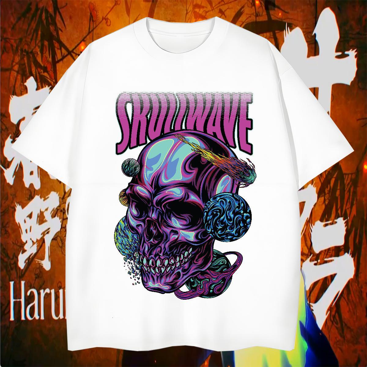 Popular Man T Shirts 230g Cotton skull Anime Printing Street DIY Anime O Neck Short Sleeves Men Tshirts Free Shipping Tops Shirt