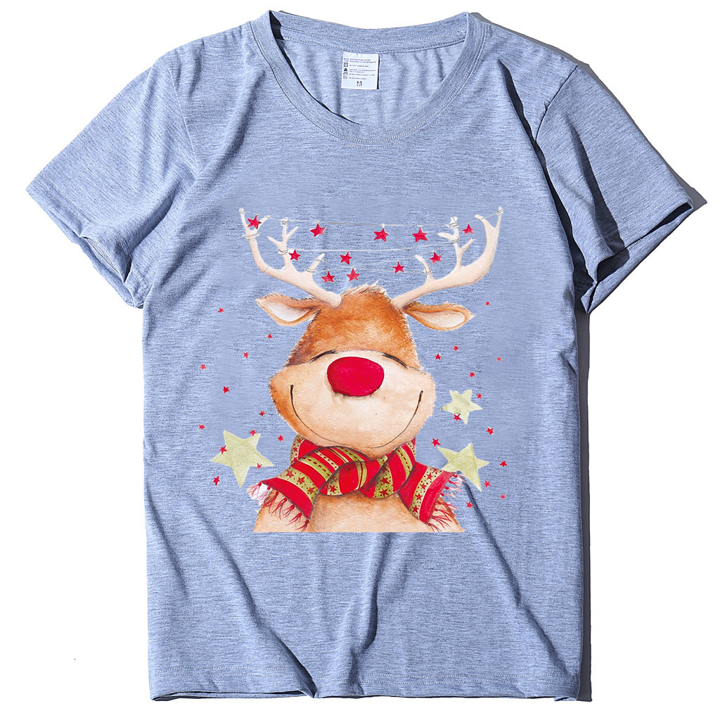 New Christmas Top Round Neck Elk Printed Women's T-shirt dongdumaoyi