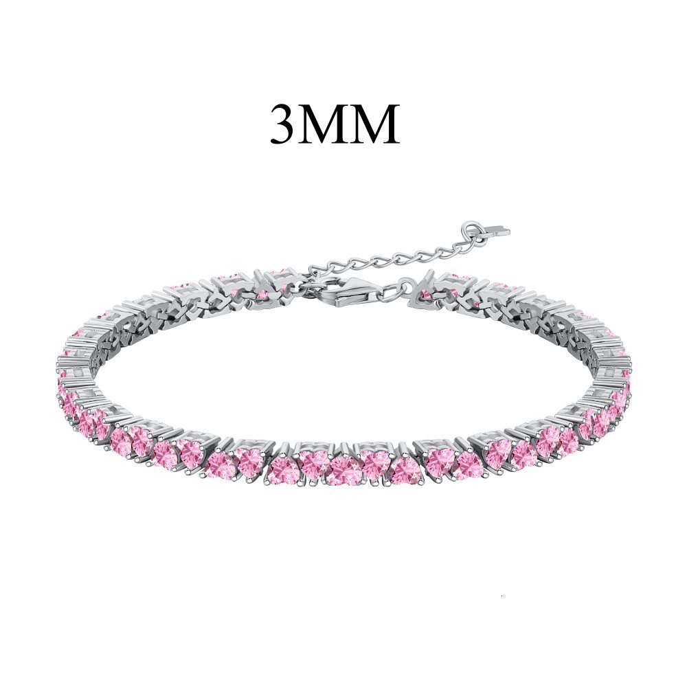 S Pure Sier Tennis Chain Bracelet with Diamond Heart Geometry * 4 Zircon High end Light Handpiece