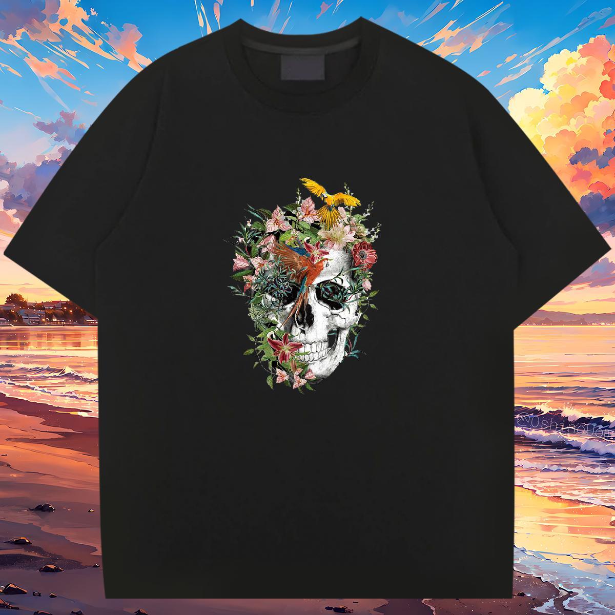 Comfortable T Shirt For Man 230g Cotton skull Casual Oversized 4XL Crew Neck Breathable Tshirt for Man Woman Stylist Clothings