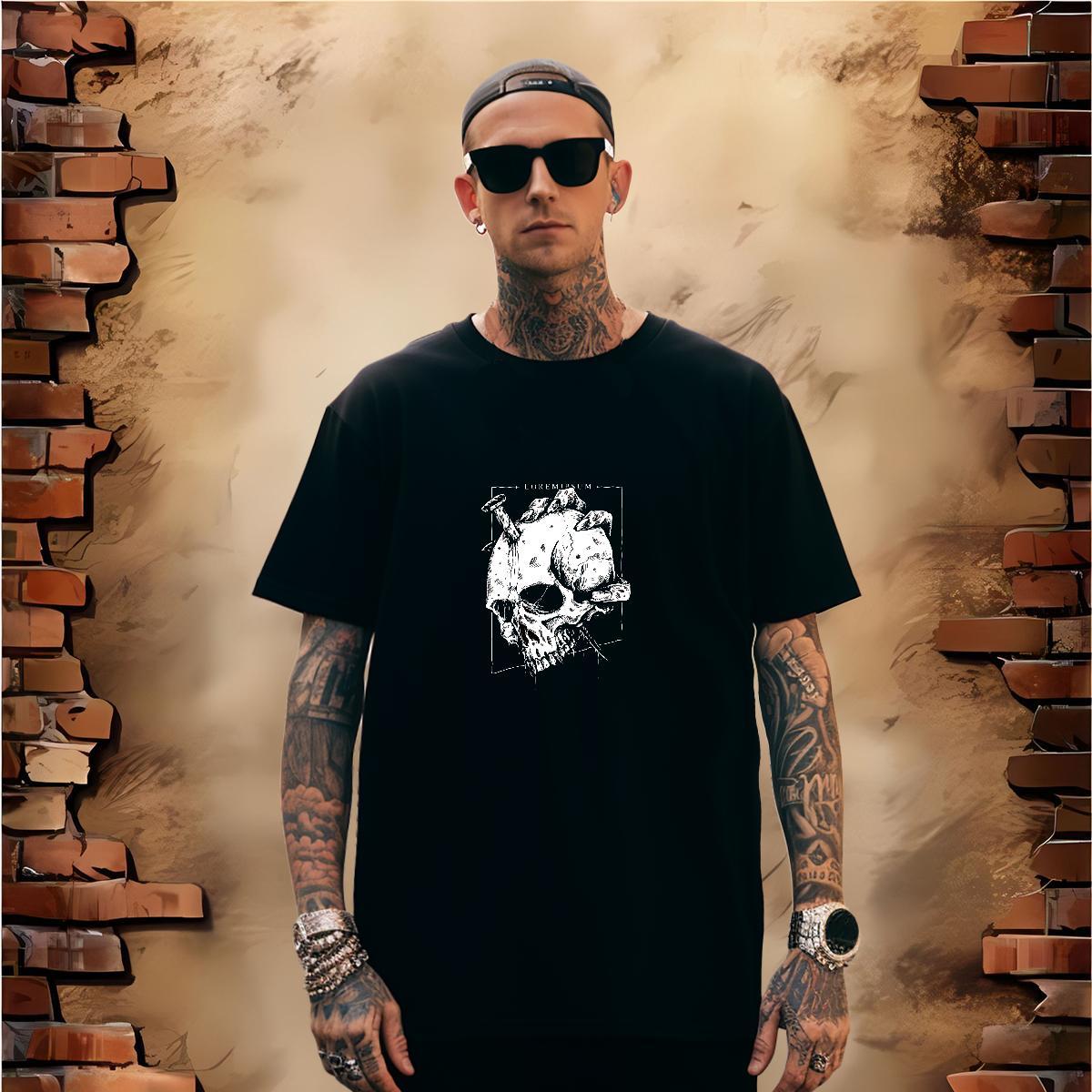TOP Quality Mens T Shirts 230g Cotton skull Sports Casual Oversized 3XL 4XL Crew Neck Men Tees Casual New Wear