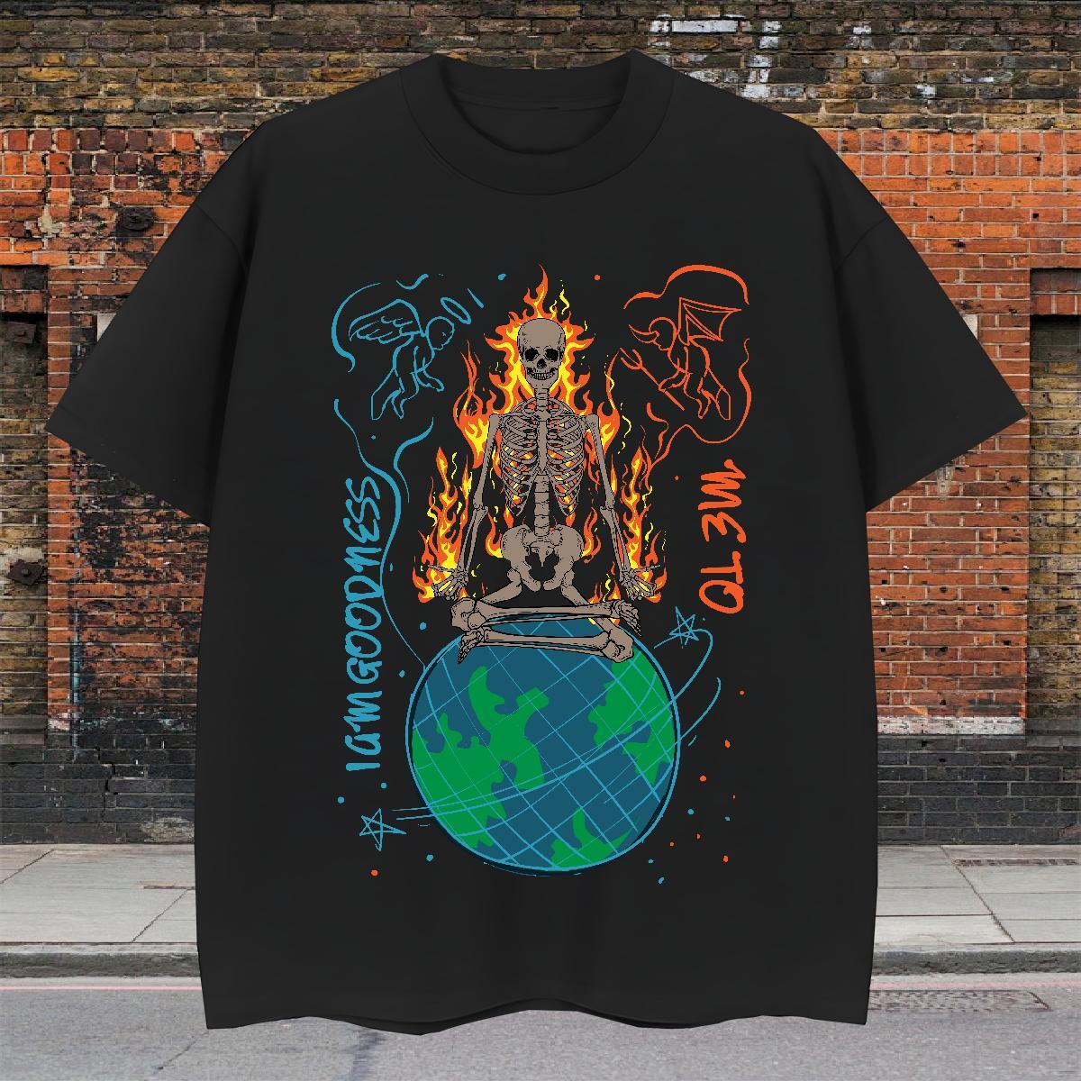 High Quality T Shirts Men 230g Cotton skull Street Custom Printing Breathable Crew Neck Men Tees Brand Top Tees