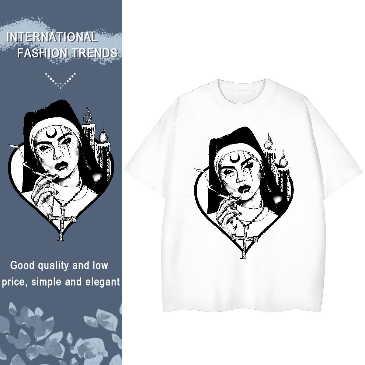Loose Couples T Shirts 230g Pure Cotton nun Daily Wear T Shirts Women Breathable Short Sleeve Cartoon Anime Tops